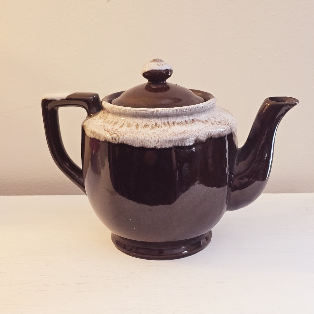 Vintage Ceramic Teapot in Brown and Cream